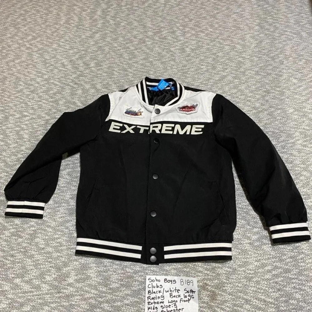 Soho Boys Club Black/white Super Racing Back Logo KidsJacket Size 5. SKU-B189
